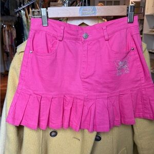 Vibrant Pink Skater Skirt with Butterfly Detail